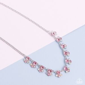Pink Rhinestone Floral Necklace Set